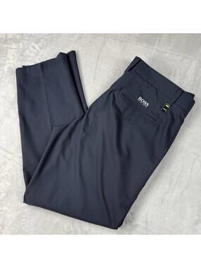 Hugo Boss Dress Pants Navy Golf Casual 36x31 Straight Leg Logo Lightweight Prep